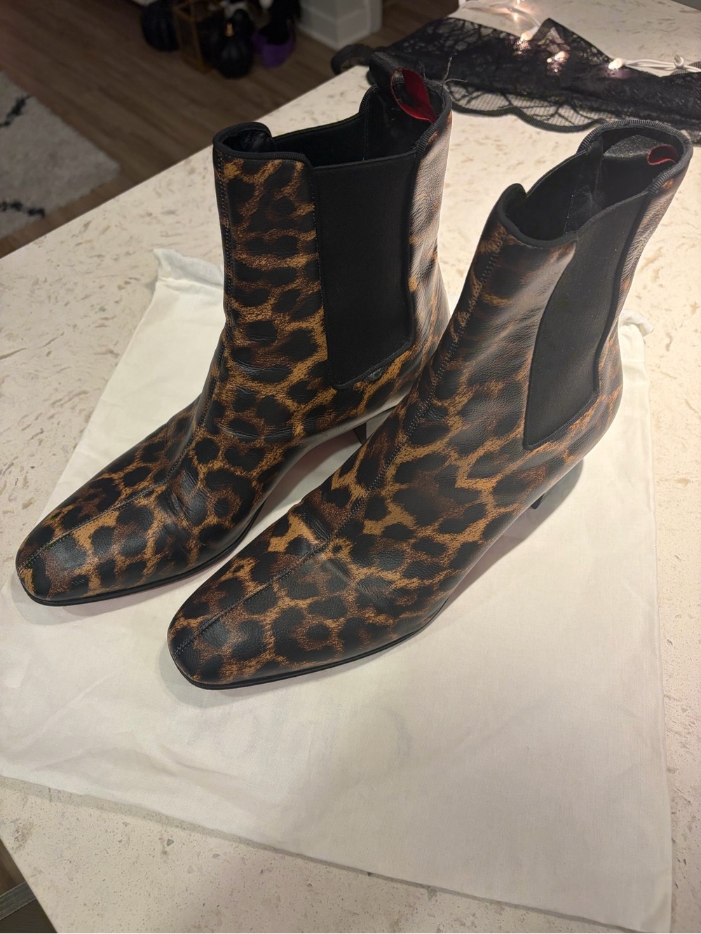 Christian Louboutin Leopard Print Chelsea Boots in Brown and Black